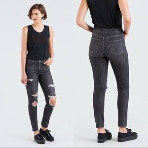 Levi’s • 721 High Rise Ripped skinny jeans Bites The Dust charcoal distressed
